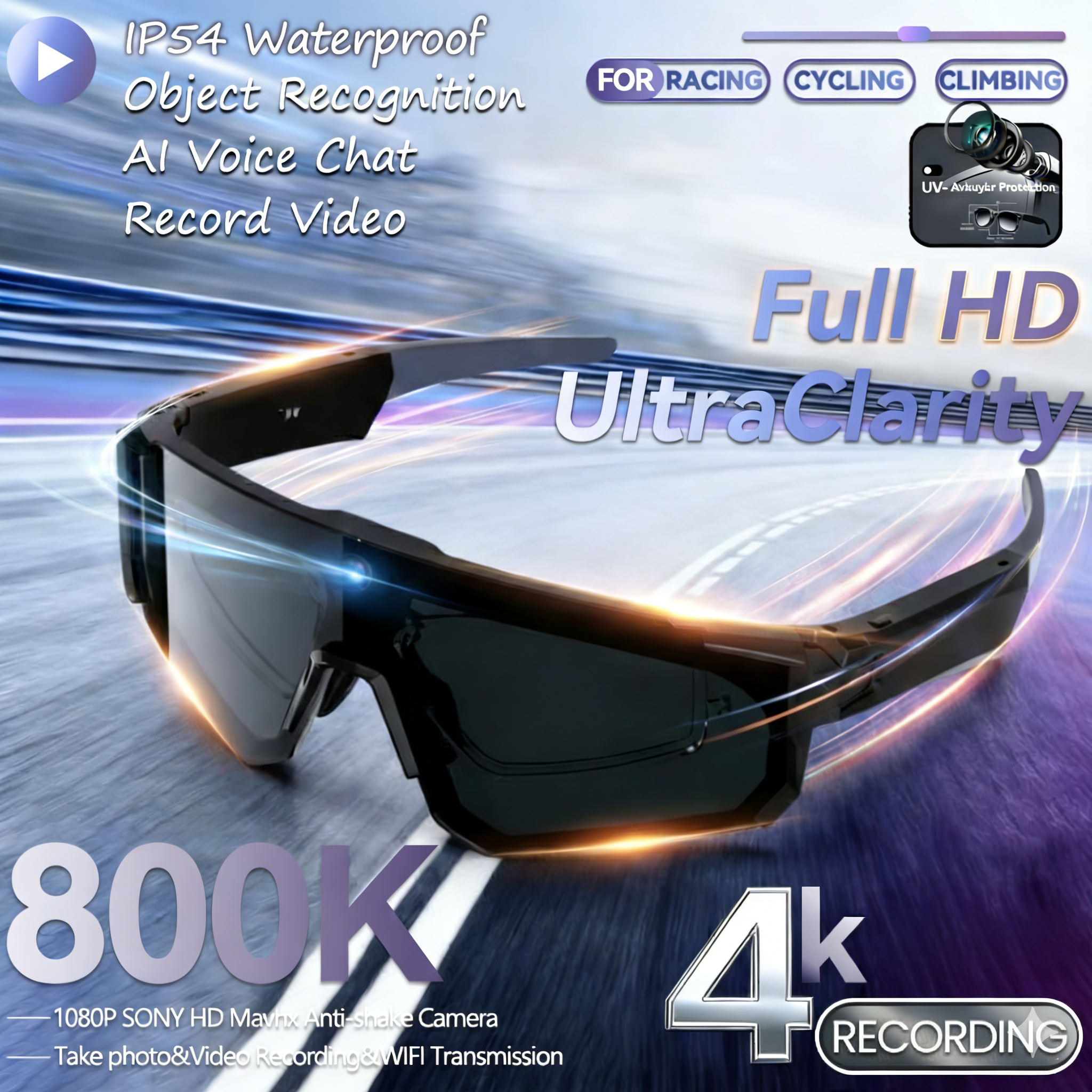 HD 4K 800WCamera 32GB Sport Sm - Smart Glasses Lens のレビューと価格